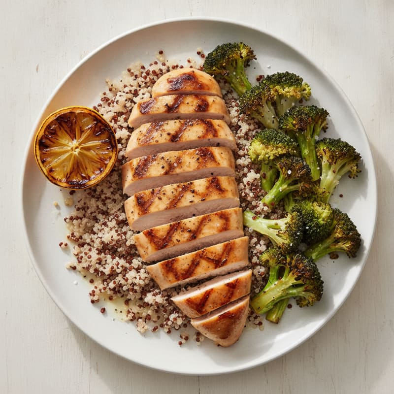 Grilled Chicken Breast with Quinoa and Roasted Broccoli