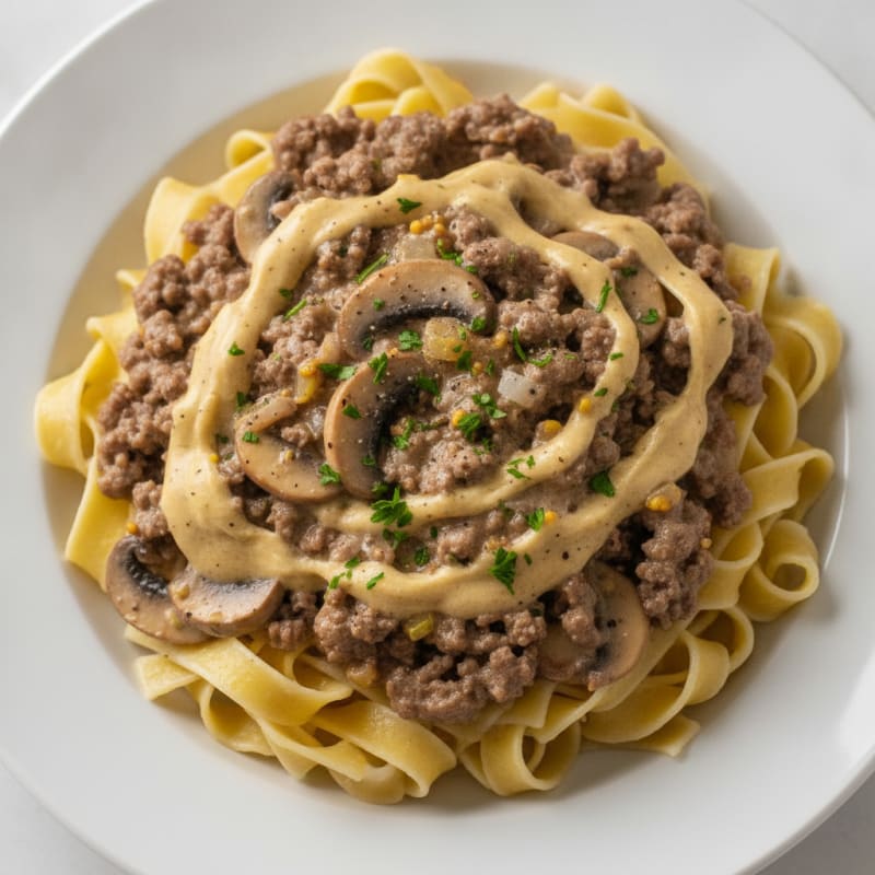 Ground Beef Stroganoff with Egg Noodles