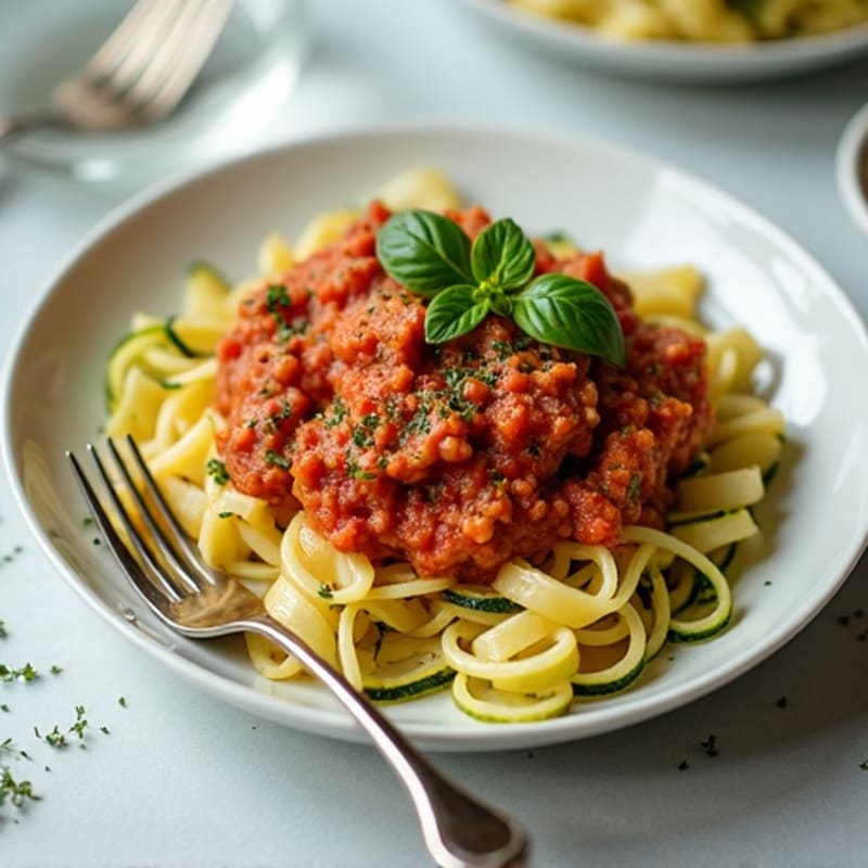 Lean Turkey Cauliflower Bolognese with Zucchini Noodles