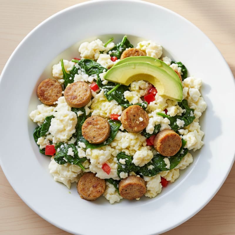 Egg White Scramble with Turkey Sausage and Spinach