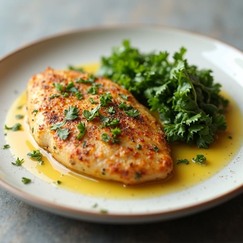 Herb-Crusted Pan Seared Chicken with Garlic Sauce
