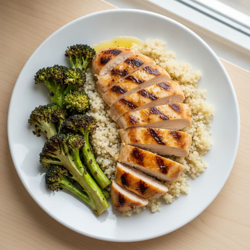 Grilled Chicken Breast with Quinoa and Roasted Broccoli