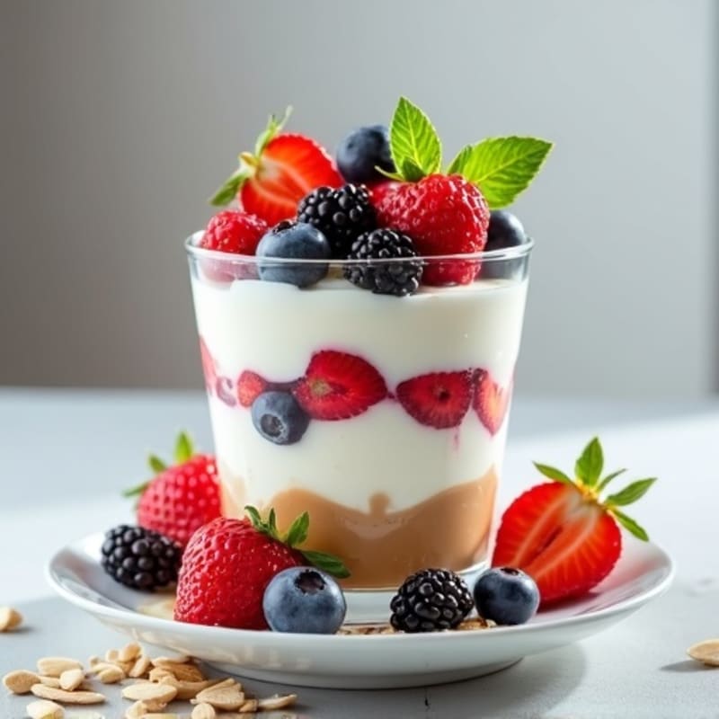 Greek Yogurt Protein Parfait with Mixed Berries and Almond Butter