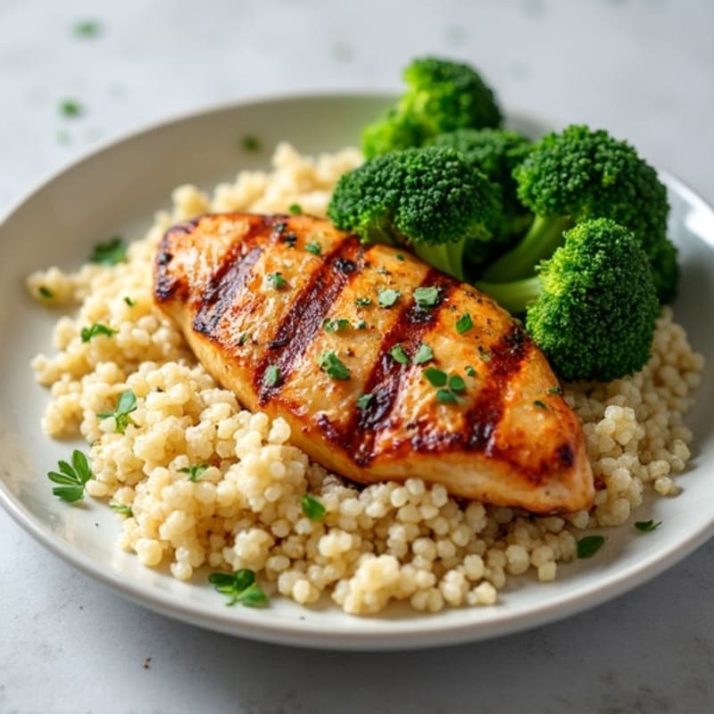 Grilled Chicken Breast with Quinoa and Steamed Broccoli