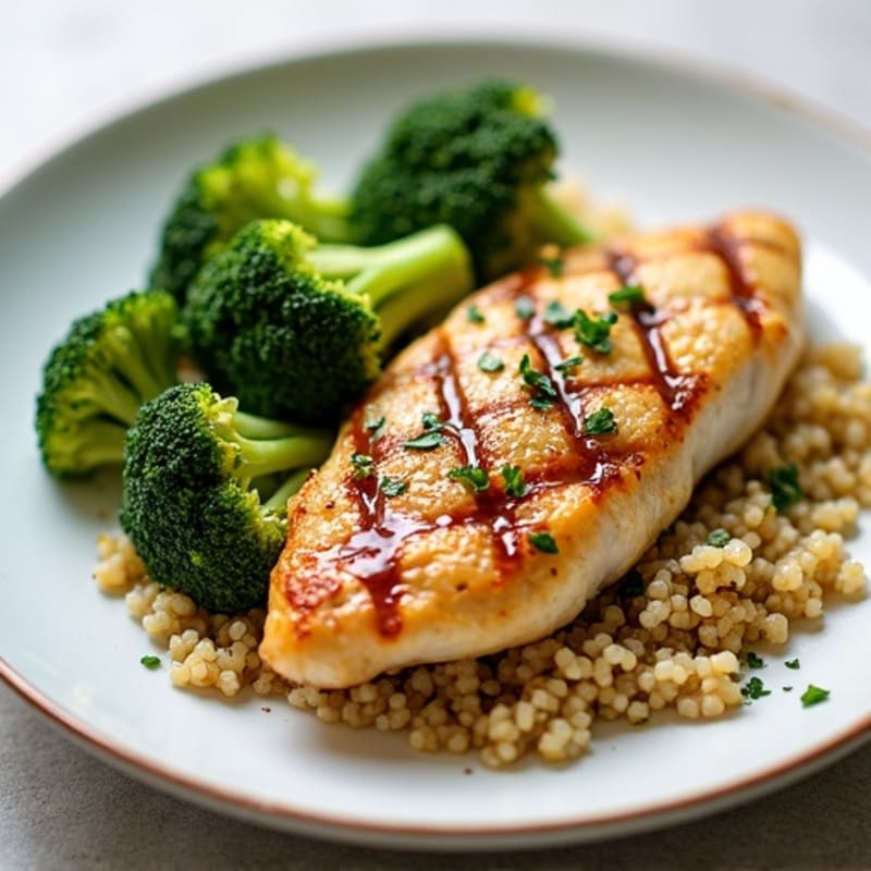 Grilled Chicken Breast with Quinoa and Roasted Broccoli