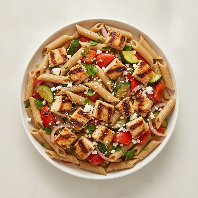 Grilled Chicken Pasta Salad with Roasted Vegetables