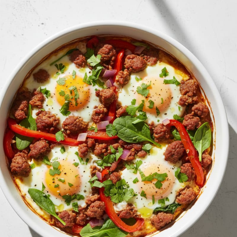 Golden Baked Eggs with Smoky Chorizo