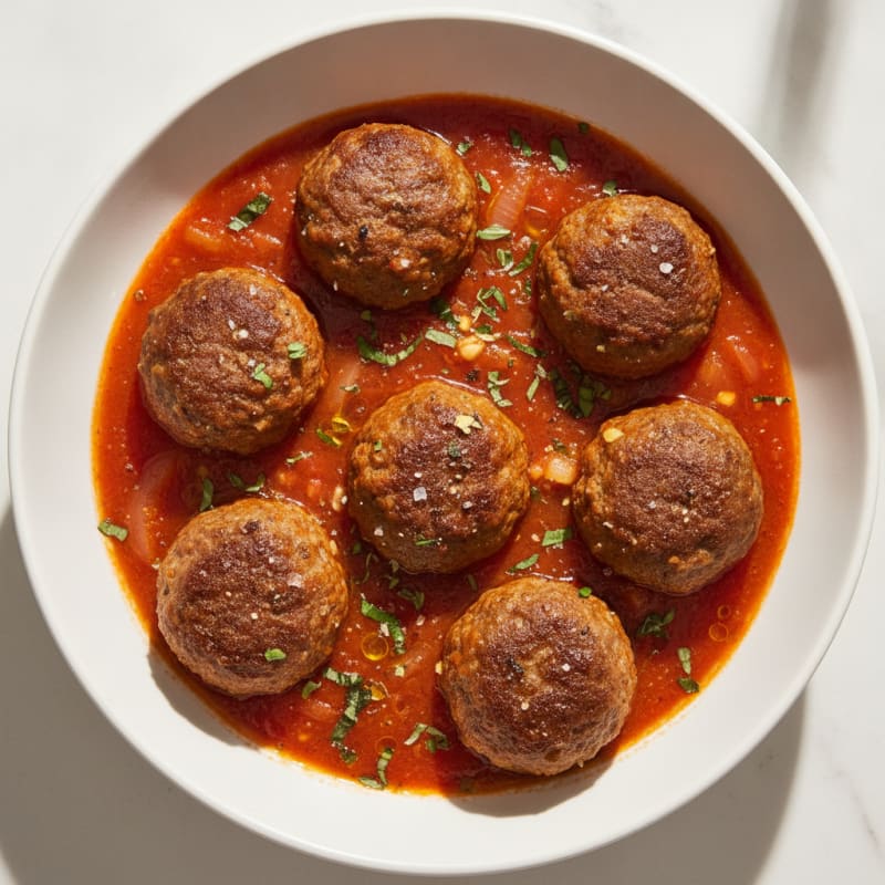 Savory Beef Meatballs in Rich Tomato Sauce