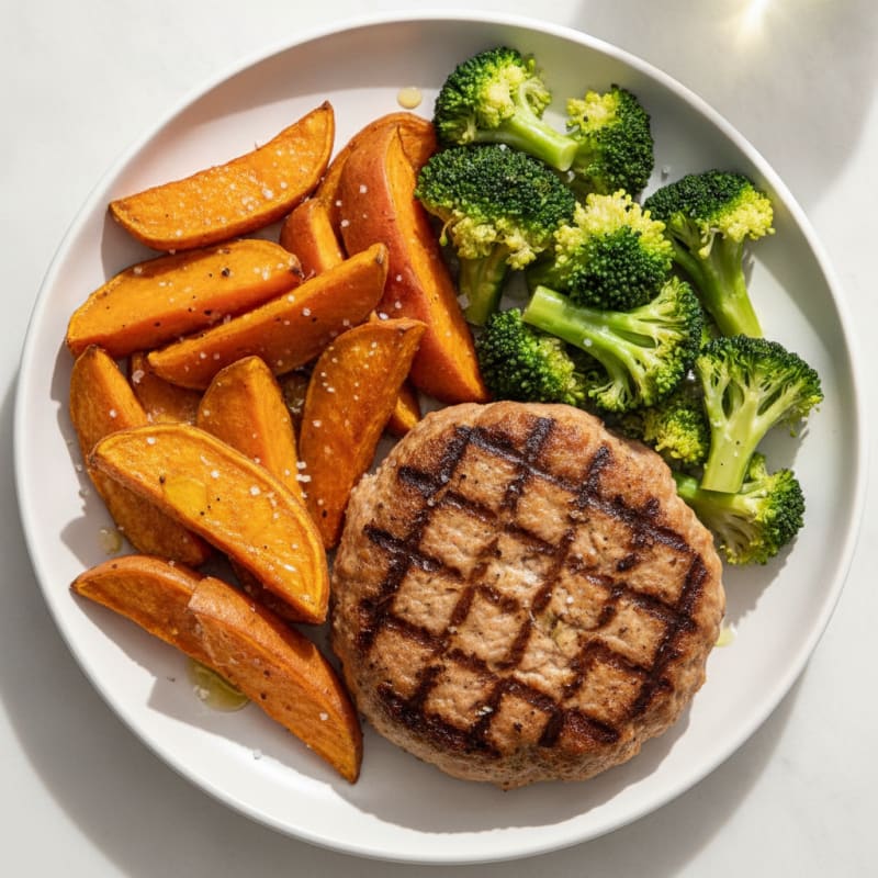 Turkey Burger with Sweet Potato Wedges