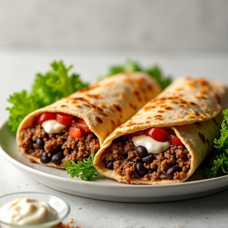 Creamy Lean Ground Beef and Black Bean Baked Wraps
