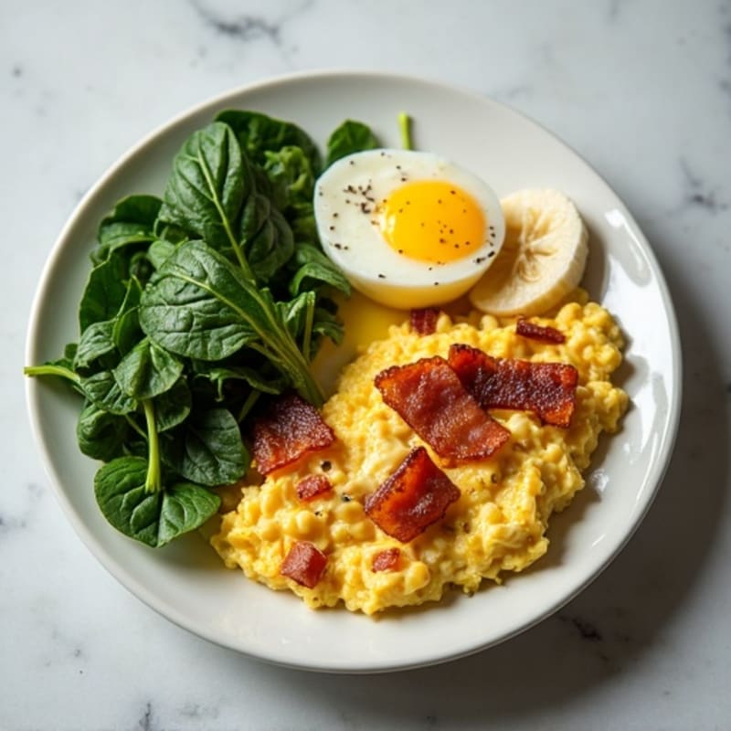 Cottage Cheese Egg Scramble with Spinach and Turkey Bacon