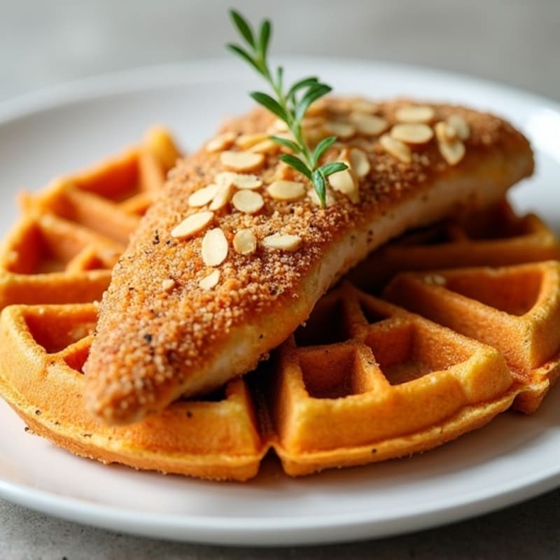 Crispy Almond-Crusted Chicken with Golden Sweet Potato Waffles