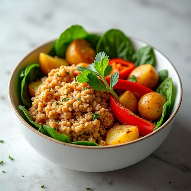 Garlic-Ginger Ground Chicken Bowl with Crispy Herb Potatoes
