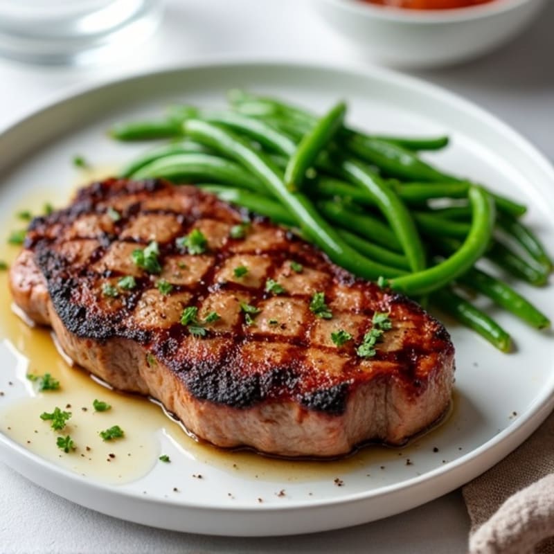Seared Steak with Garlic Green Beans