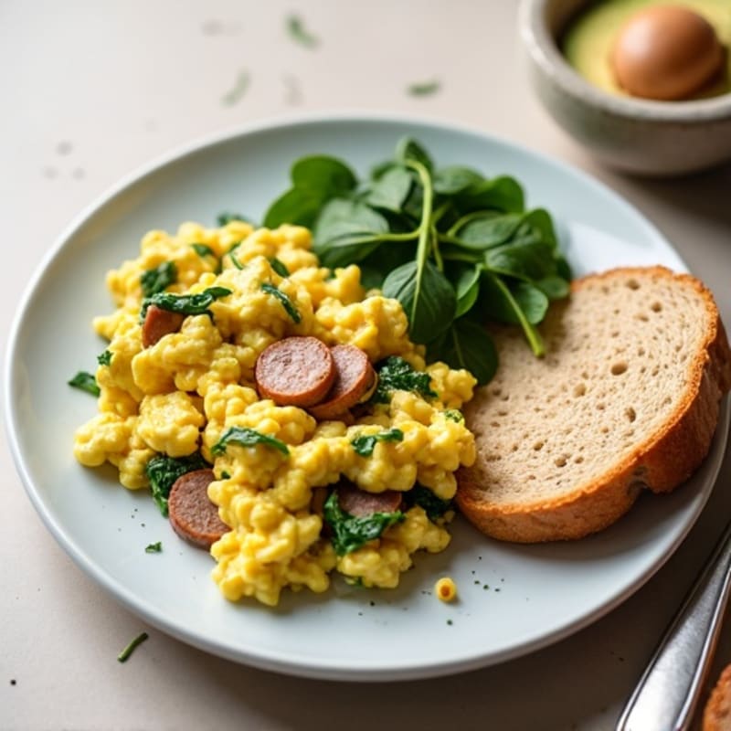 Egg White Scramble with Spinach and Turkey Sausage