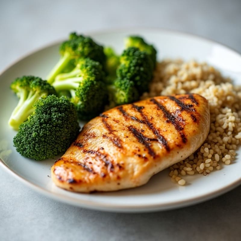 Grilled Chicken Breast with Roasted Broccoli and Quinoa