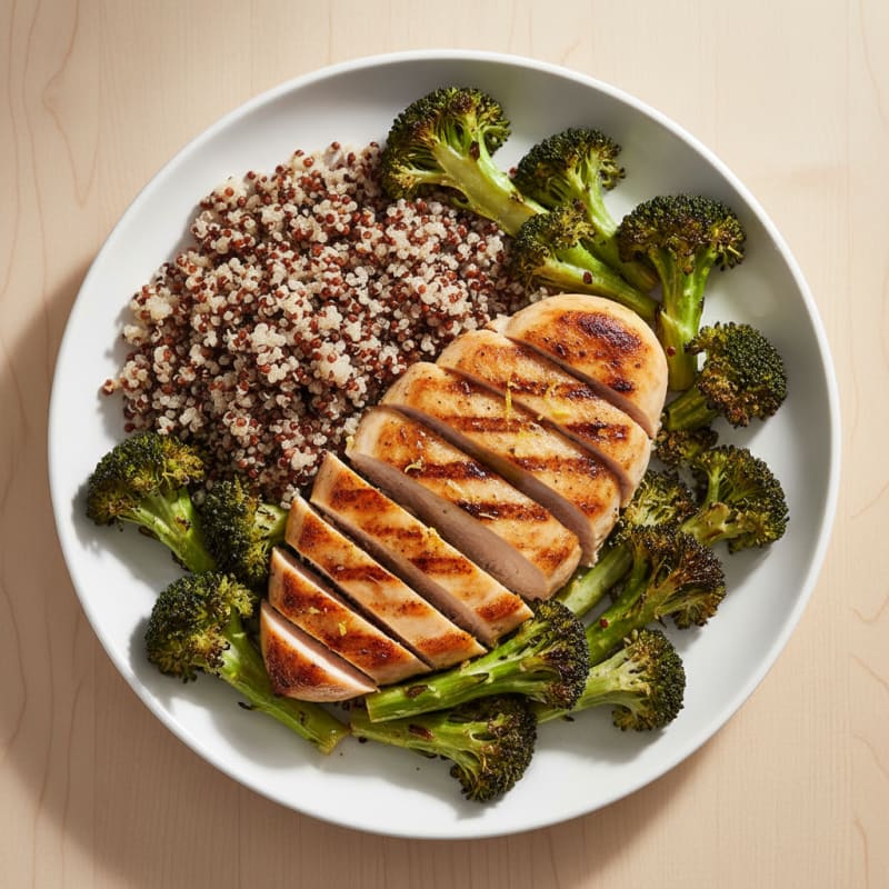 Grilled Chicken Breast with Roasted Broccoli and Quinoa