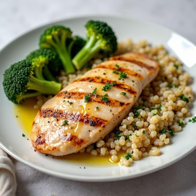 Grilled Chicken Breast with Quinoa and Roasted Broccoli