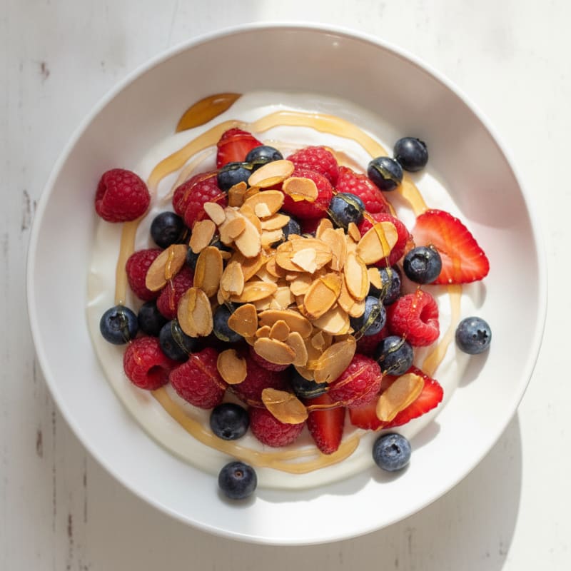 Greek Yogurt Protein Parfait with Mixed Berries and Almonds
