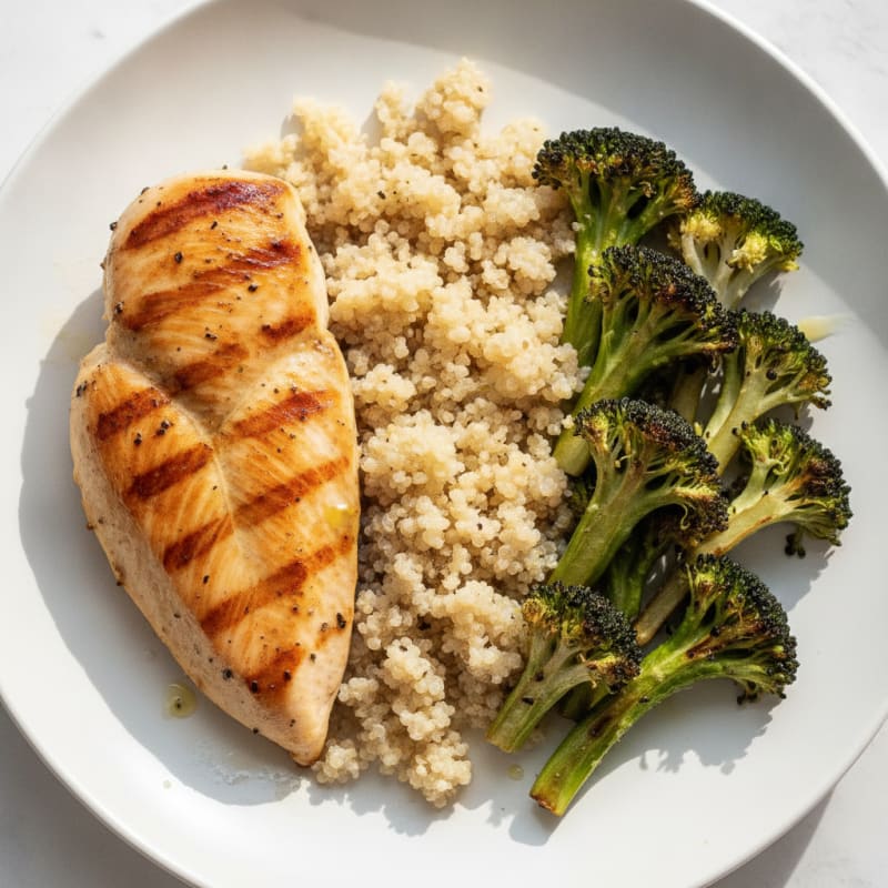 Grilled Chicken Breast with Quinoa and Roasted Broccoli