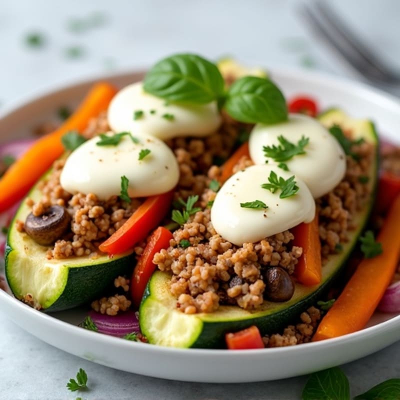 Zucchini Boats with Savory Ground Turkey and Roasted Vegetables
