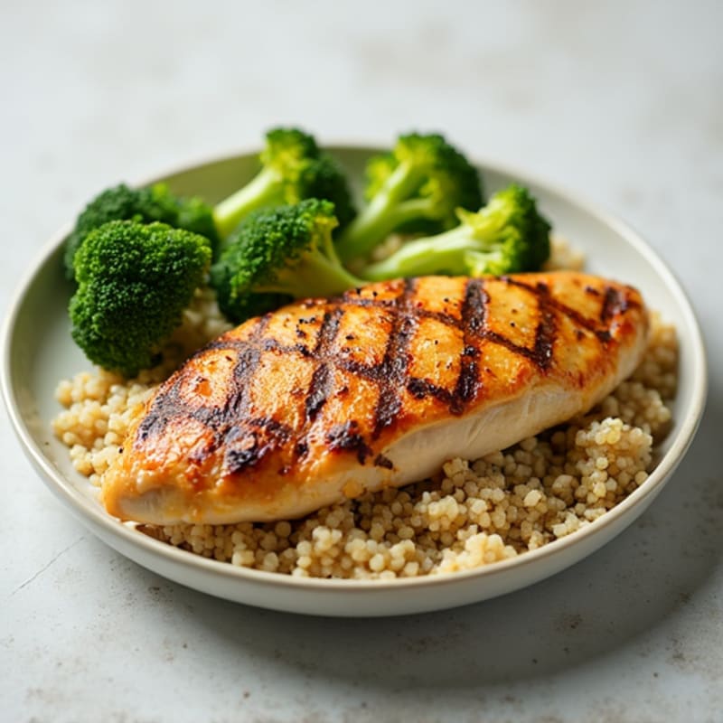 Grilled Chicken Breast with Quinoa and Steamed Broccoli