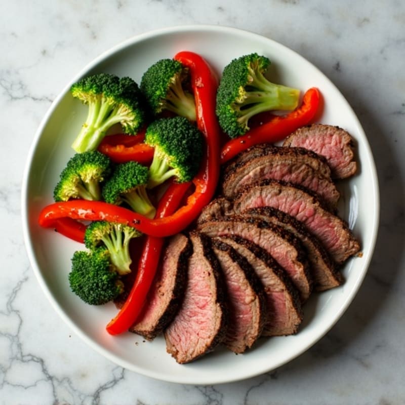 Seared Lean Beef Strips with Roasted Broccoli and Bell Peppers