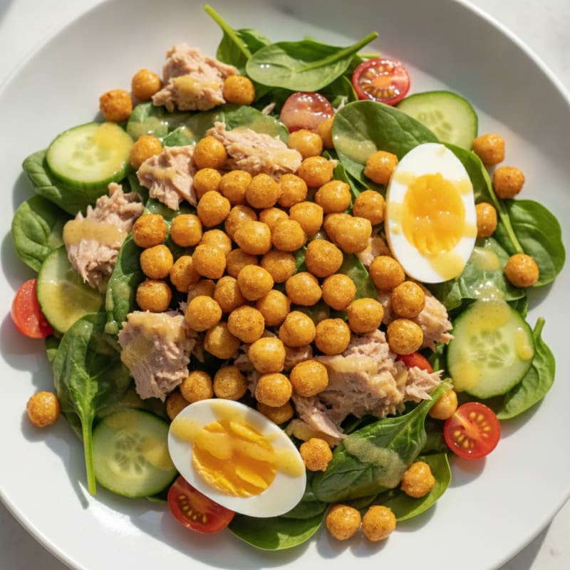 Tuna Spinach Salad with Roasted Chickpeas