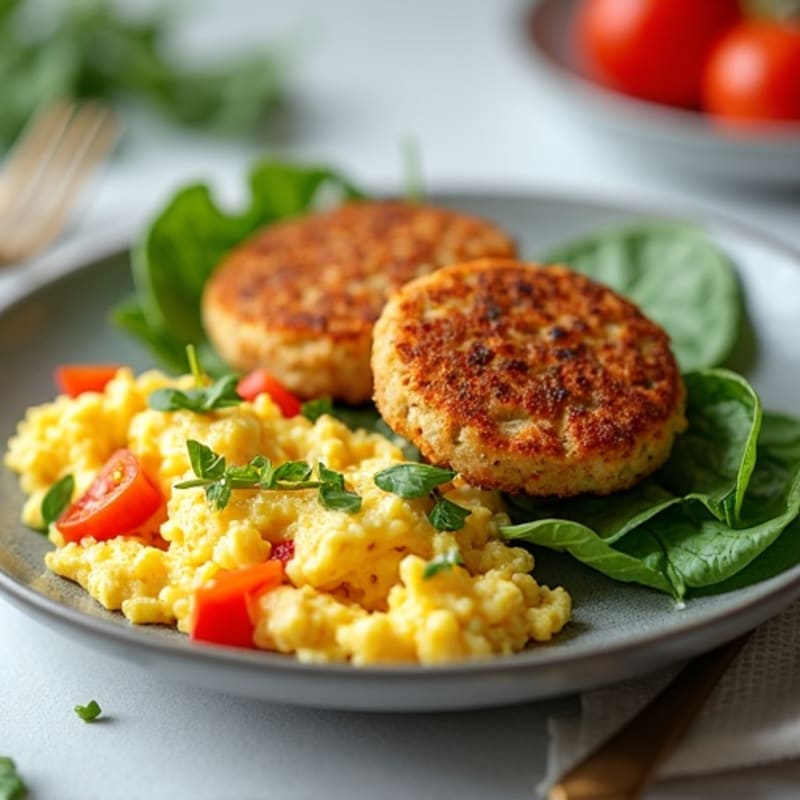 Egg and Veggie Scramble with Crispy Soy Patties