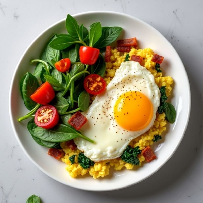 Cottage Cheese Egg Scramble with Spinach and Turkey Bacon