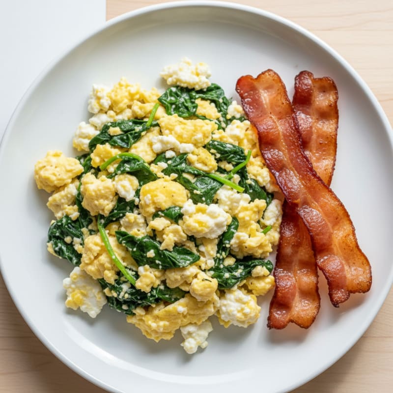 Cottage Cheese and Egg Scramble with Spinach and Turkey Bacon