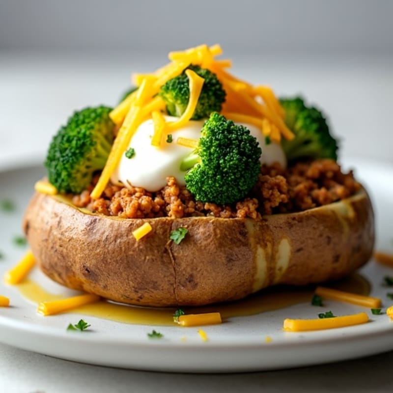 Healthy Loaded Baked Potato with Lean Ground Turkey and Crispy Broccoli