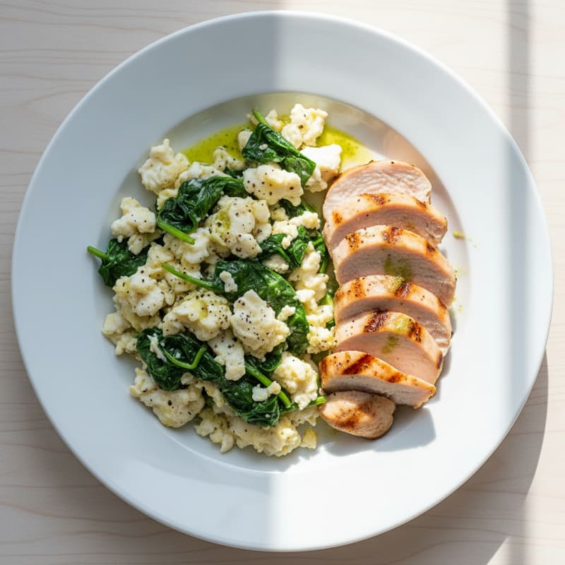Egg White Spinach Scramble with Grilled Turkey Breast