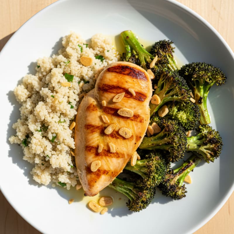 Grilled Chicken Breast with Quinoa and Roasted Broccoli