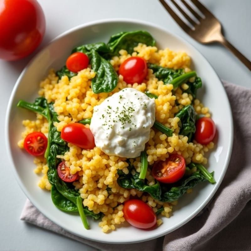 Egg White Veggie Scramble with Cottage Cheese and Spinach