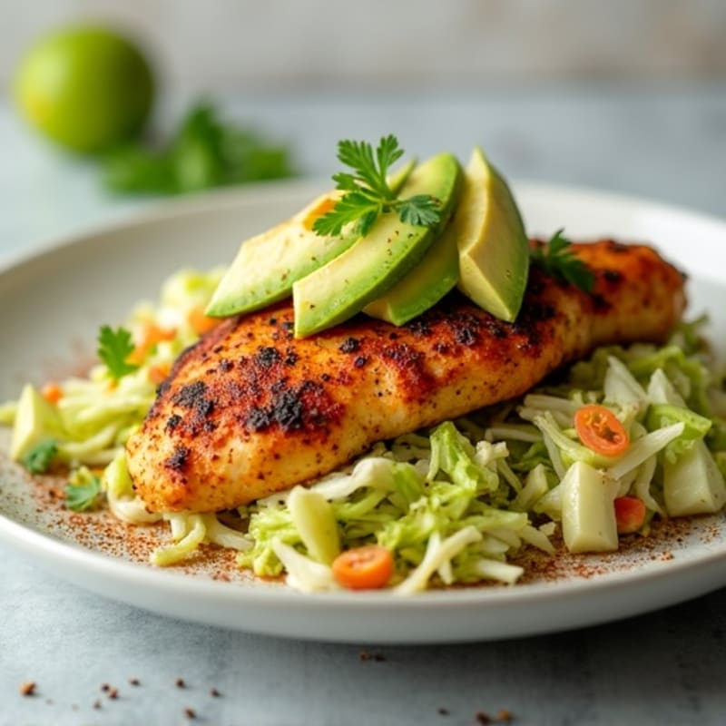 Spicy Lime Chicken with Fresh Cabbage Slaw and Creamy Avocado