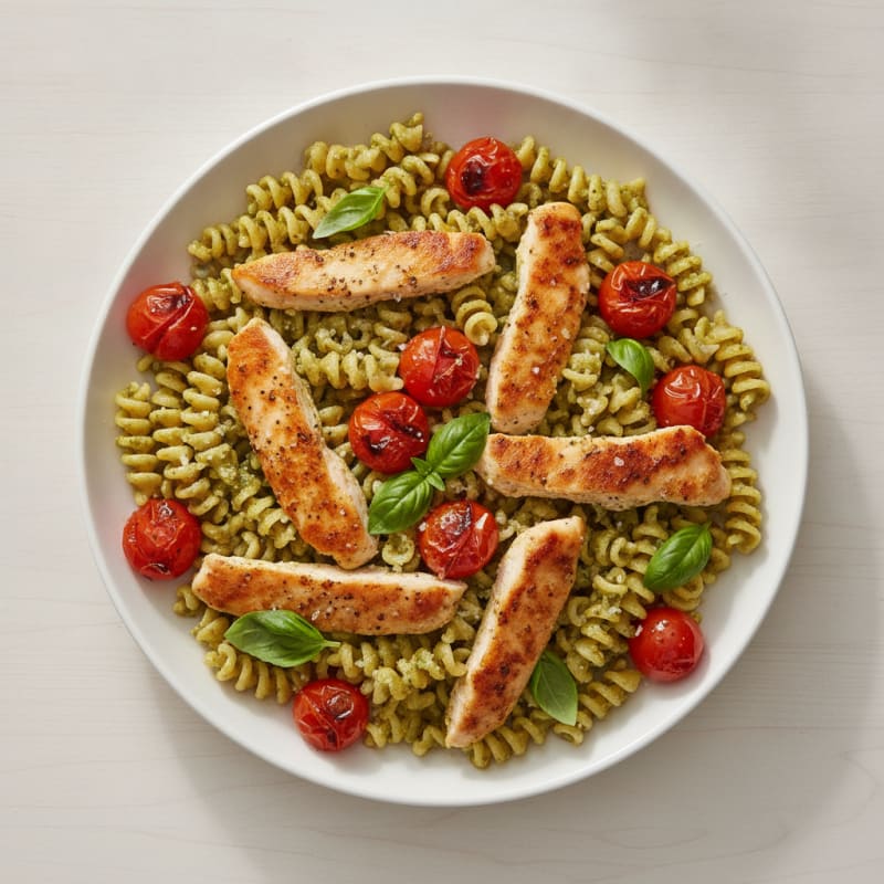 Chicken Pesto Pasta with Blistered Tomatoes