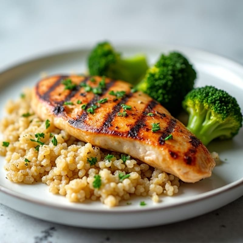 Grilled Chicken Breast with Roasted Broccoli and Quinoa