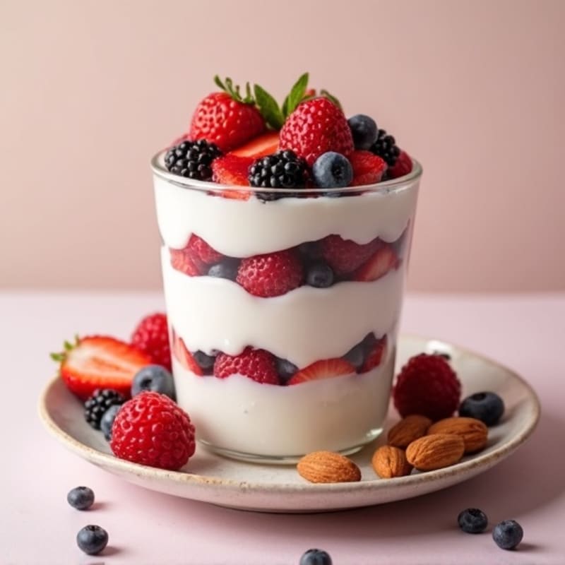 Greek Yogurt Protein Parfait with Mixed Berries and Almonds