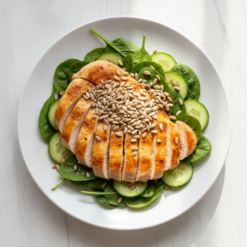 Grilled Chicken and Spinach Salad with Sunflower Seeds
