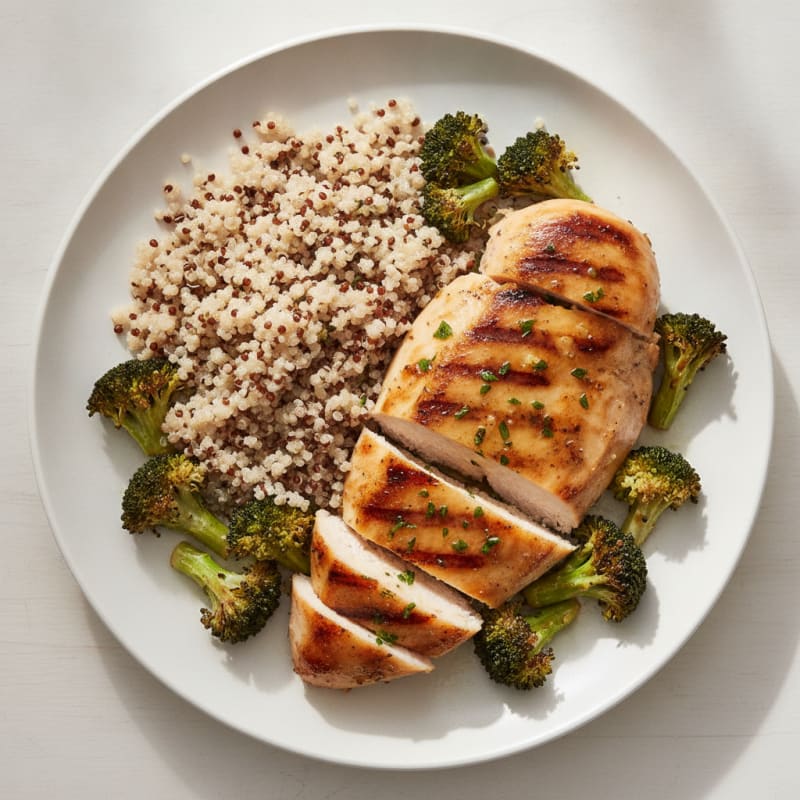 Grilled Chicken Breast with Quinoa and Roasted Broccoli