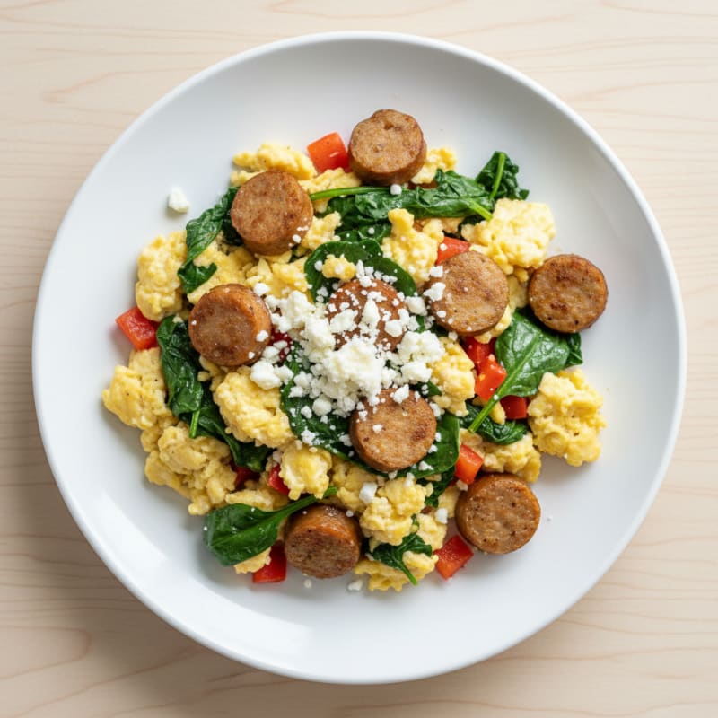 Egg White Scramble with Turkey Sausage and Spinach