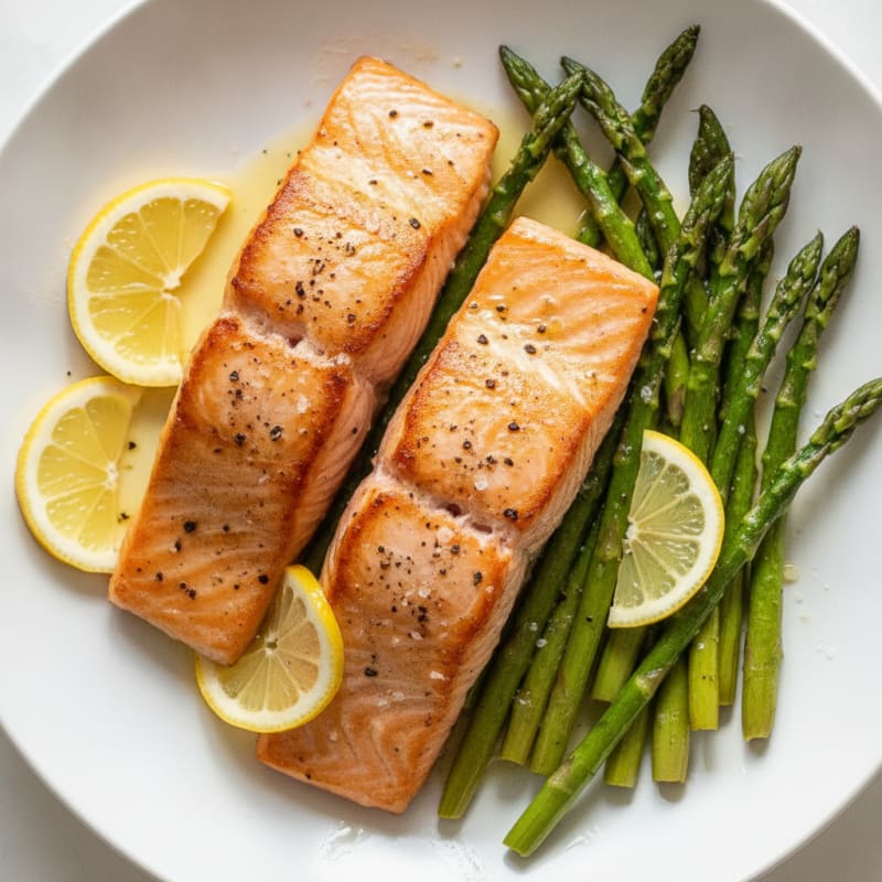 Pan-Seared Salmon with Roasted Asparagus