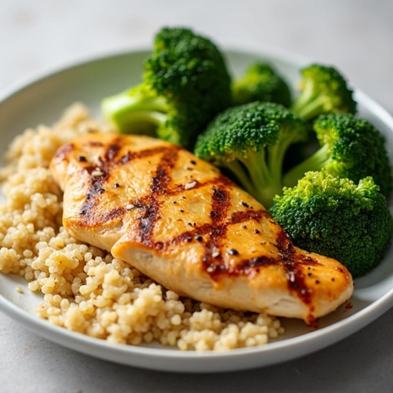 Grilled Lemon Chicken Breast with Quinoa and Roasted Broccoli