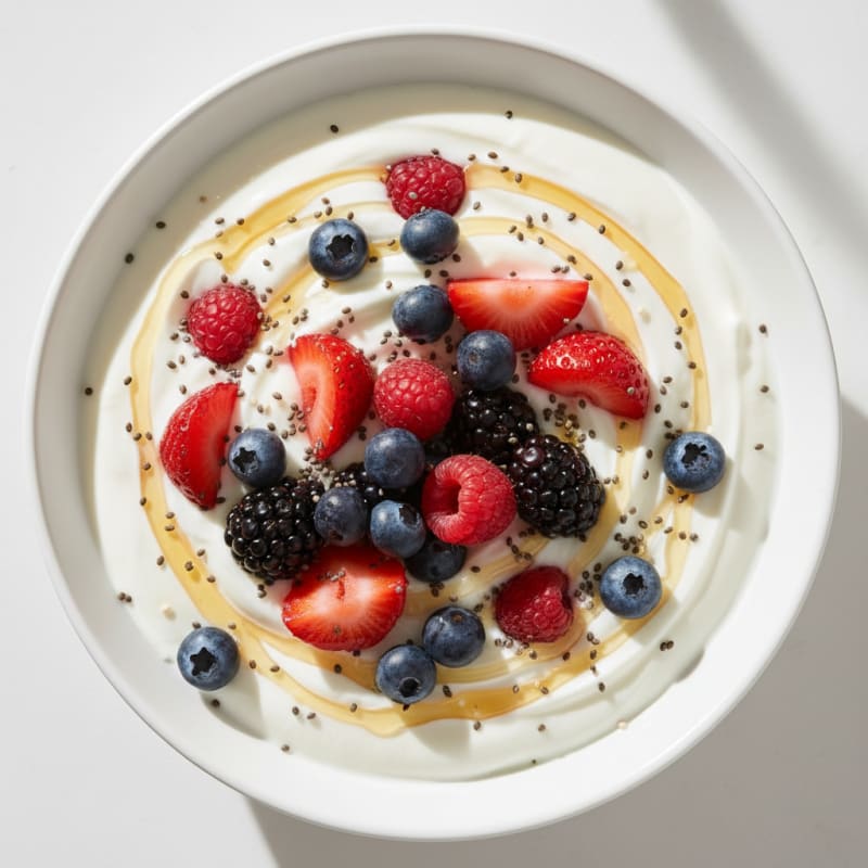 High-Protein Greek Yogurt with Mixed Berries and Chia Seeds