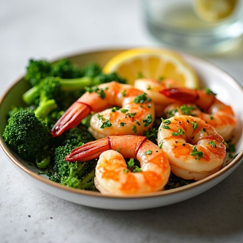 Pan-Seared Garlic Lemon Shrimp with Fresh Herbs and Roasted Broccolini