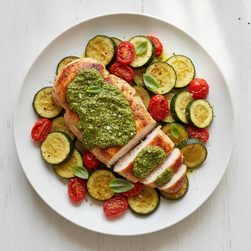 Pesto Chicken with Roasted Zucchini