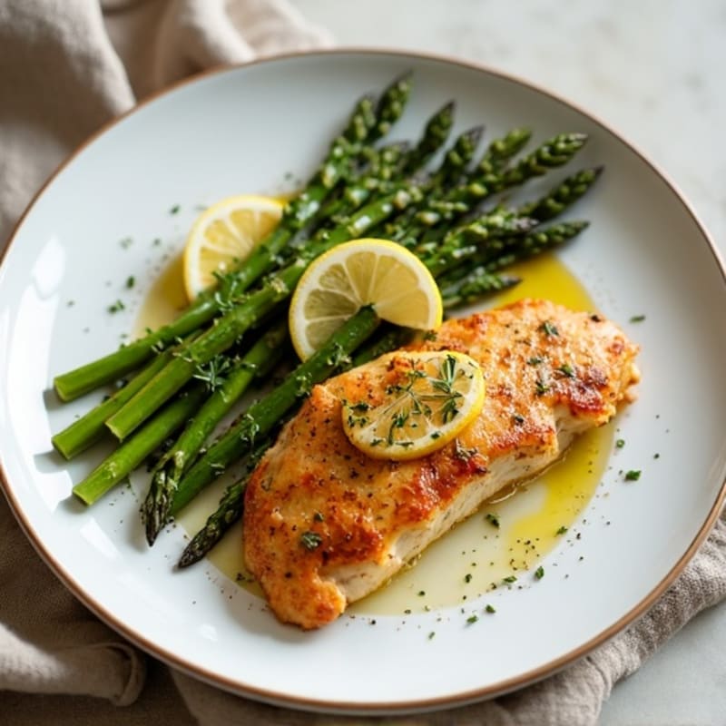 Crispy Lemon-Herb Chicken Breast with Roasted Asparagus