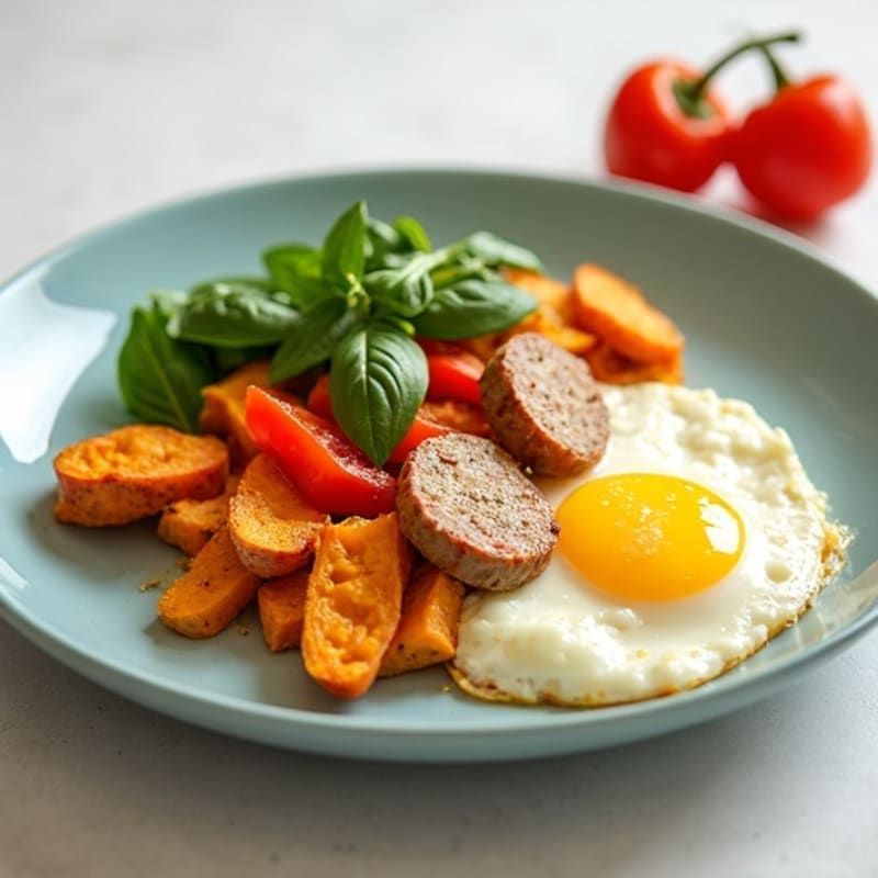 Egg White and Turkey Sausage Scramble with Roasted Sweet Potato