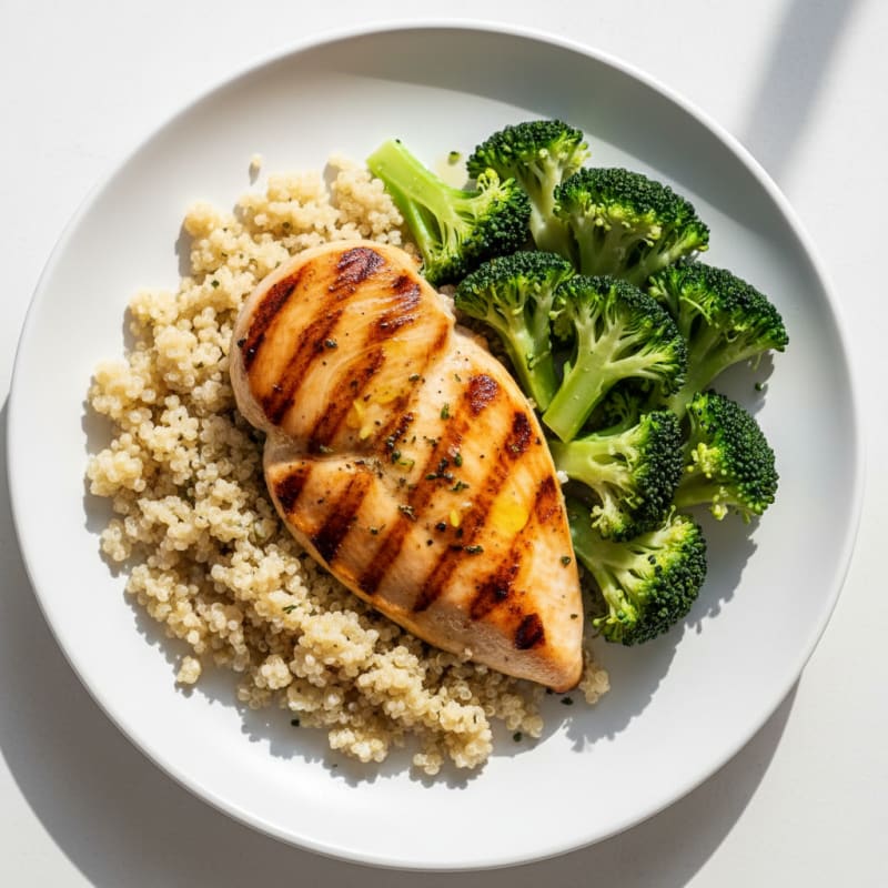 Grilled Chicken Breast with Quinoa and Steamed Broccoli